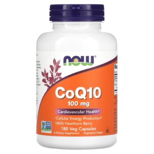 NOW Foods CoQ10 com Baga de Espinheiro 100 mg 180 Cápsulas Vegetais