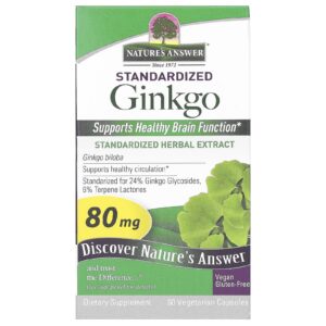 Natures Answer Ginkgo Padronizado 80 mg 60 Cápsulas Vegetarianas