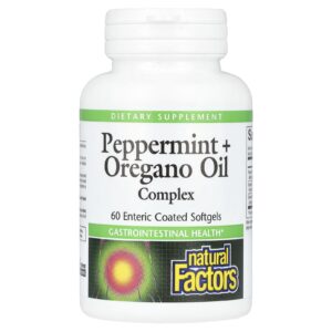 Natural Factors Hortelã-Pimenta + Complexo de Óleo de Orégano 60 Cápsulas Softgel com Revestimento Entérico