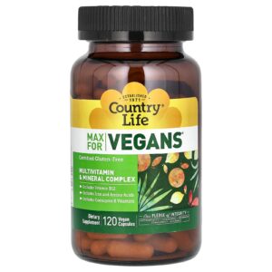 Country Life Máx. Para Veganos Complexo Multivitamínico e Mineral 120 Cápsulas Veganas