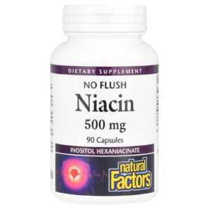 Natural Factors Ácido Nicotínico Sem Ruborização 500 mg 90 Cápsulas