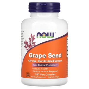 NOW Foods Semente de Uva Extrato Padronizado 100 mg 200 Cápsulas Vegetais