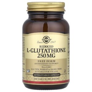 Solgar, L-Glutationa Reduzida, 250 mg, 60 Cápsulas Vegetais