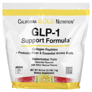 California Gold Nutrition Fórmula de Suporte GLP-1 com Peptídeos de Colágeno Marinho Hidrolisado Mistura de Fibras Prebióticas e Digestivas Resistentes e Mistura de Aminoácidos Essenciais Enriquecidos com Leucina Sabor Melancia 1 kg (22 lb)