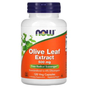NOW Foods Extrato de folha de oliva 500 mg 120 cápsulas vegetarianas