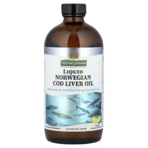 Natures Answer Óleo de Fígado de Bacalhau Norueguês Líquido Sabor Lima-Limão Natural 480 ml (16 fl oz)