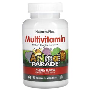 NaturesPlus Animal Parade Suplemento Multivitamínico Mastigável para Crianças Sabor de Cereja 180 Comprimidos em Formato de Animais
