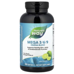 Natures Way Mega 3/6/9 Mistura de Ômega Sabor de Limão 180 Cápsulas Softgel