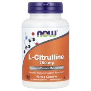 NOW Foods, L-Citrulina, 750 mg, 90 Cápsulas Vegetais