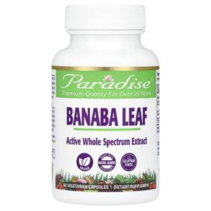 Paradise Herbs Folha de Banaba 60 Cápsulas Vegetarianas (250 mg por Cápsula)