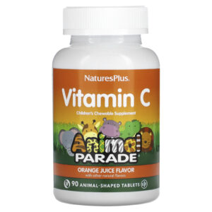 NaturesPlus Source of Life Animal Parade Vitamina C Sabor Natural de Suco de Laranja 90 Comprimidos em Forma de Animal