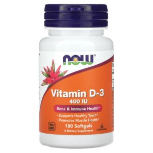 NOW Foods Vitamina D-3 400 UI 180 cápsulas softgel