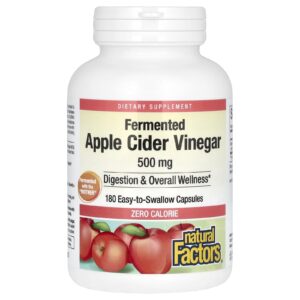 Natural Factors Vinagre de Sidra de Maçã Fermentado 500 mg 180 Cápsulas Fáceis de Engolir