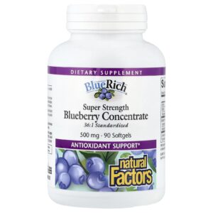 Natural Factors BlueRich Potência Superior Concentrado de Mirtilo 500 mg 90 Cápsulas Softgel