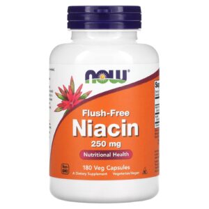 NOW Foods Niacina Sem Rubor 250 mg 180 Cápsulas Vegetais