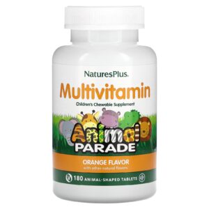 NaturesPlus Fonte de Vida Animal Parade Suplemento Multivitamínico e Multimineral Mastigável para Crianças Sabor Natural de Laranja 180 Bichinhos