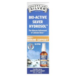 Sovereign Silver Bio-Active Silver Hydrosol Spray Fino em Spray 10 PPM 59 ml (2 fl oz) (10 ppm por 30 Borrifadas)