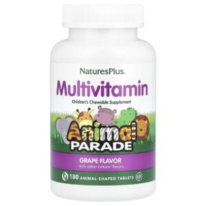 NaturesPlus Animal Parade® Multivitamínico Mastigável Infantil Uva 180 Comprimidos em Formato de Animais