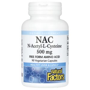 Natural Factors, NAC, Acetilcisteína, 500 mg, 90 Cápsulas Vegetarianas