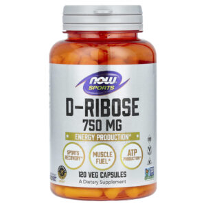 NOW Foods Sports D-Ribose 750 mg 120 Cápsulas Vegetais (125 mg por Cápsula)