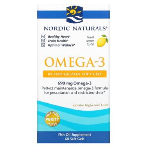 Nordic Naturals Ômega-3 Limão 60 Cápsulas Softgel de Gelatina de Peixe (345 mg por Cápsula Softgel)