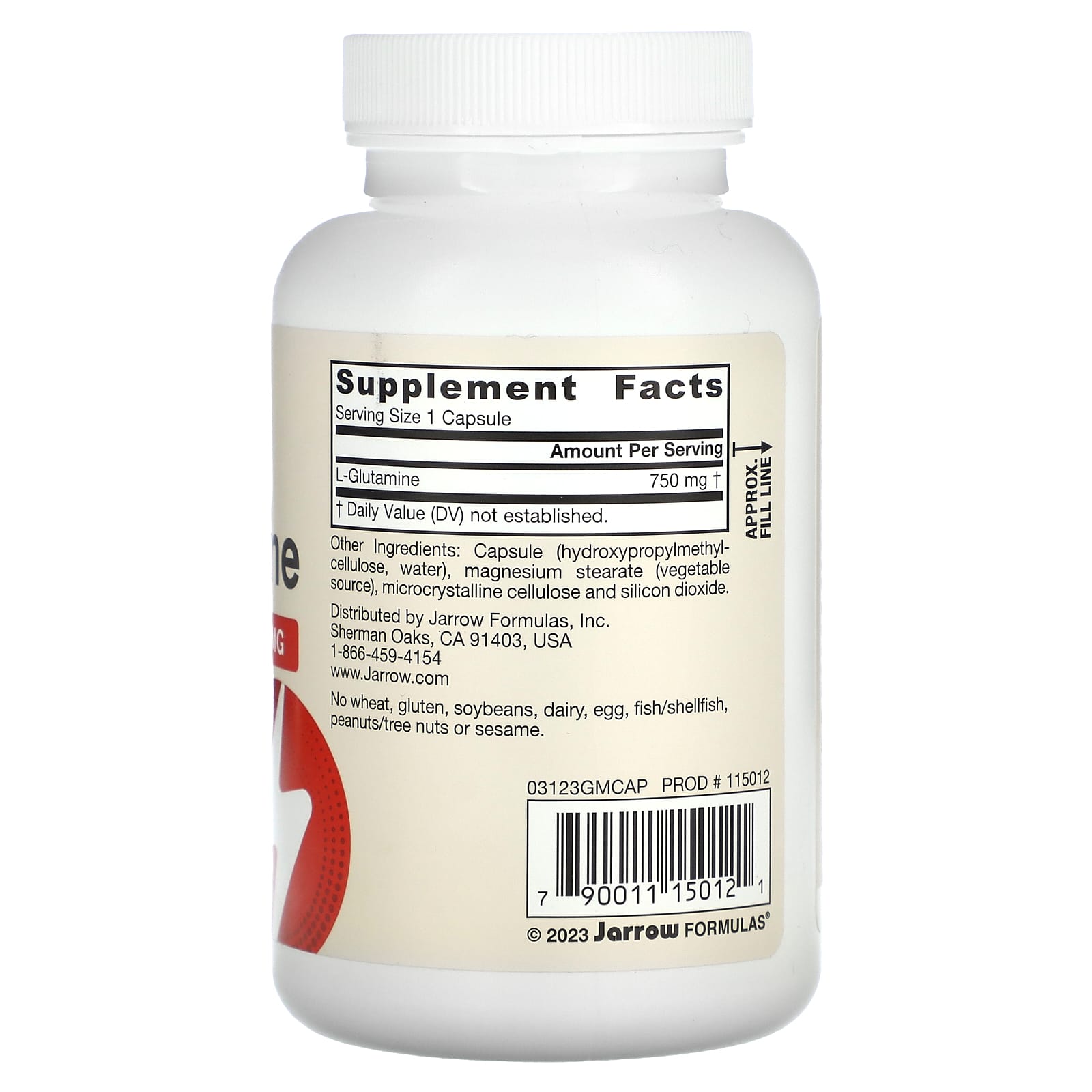 Jarrow Formulas L-Glutamina 750 mg 120 Cápsulas Vegetais - Imagem 2