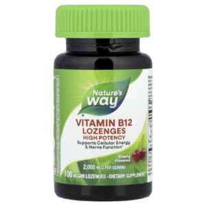 Natures Way Pastilhas de Vitamina B12 Cereja 2.000 mcg 100 Pastilhas Veganas