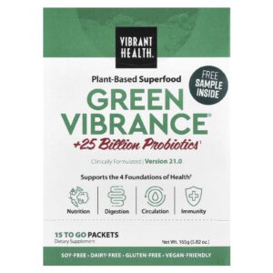 Vibrant Health Green Vibrance® +25 Bilhões de Probióticos Versão 21.0 15 Embalagens To Go 165 g (582 oz)