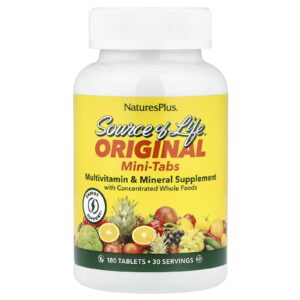 NaturesPlus Source of Life Minicomprimidos Originais Suplemento Multivitamínico e Mineral com Alimentos Integrais Concentrados 180 Comprimidos
