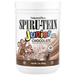 NaturesPlus Spiru-Tein® Júnior Mistura Espessa Nutritiva para Shakes para Crianças Chocolate 450 g (1 lb)