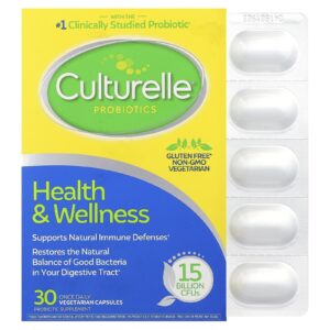 Culturelle Probióticos Saúde e Bem-estar 50 mg (15 Bilhões de UFCs) 30 Cápsulas Vegetarianas