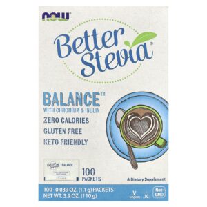 NOW Foods Better Stevia® Balance™ com Cromo e Inulina 100 Embalagens 11 g (0039 oz) Cada