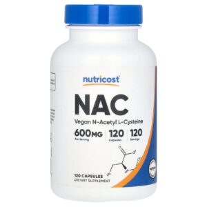 Nutricost, NAC, N-Acetil L-Cisteína Vegana, 600 mg, 120 Cápsulas