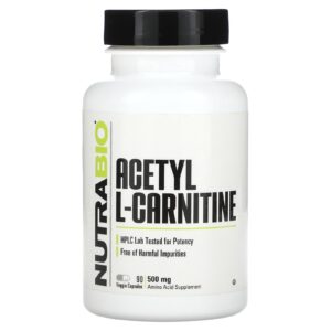 NutraBio Acetil L-Carnitina 500 mg 90 Cápsulas Vegetais