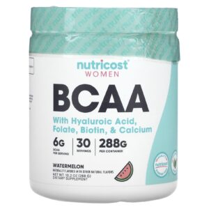 Nutricost Mulheres BCAA com Ácido Hialurônico Folato Biotina e Cálcio Melancia 288 g (102 oz)