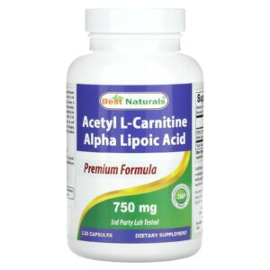 Best Naturals, Acetil L-Carnitina Ácido Alfa-Lipoico, 750 mg, 120 Cápsulas