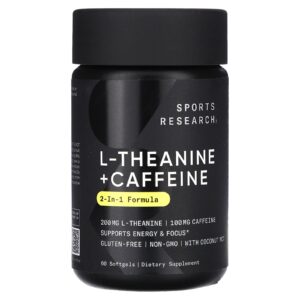 Sports Research, L-teanina e Cafeína, Fórmula 2 em 1, 60 Cápsulas Softgel