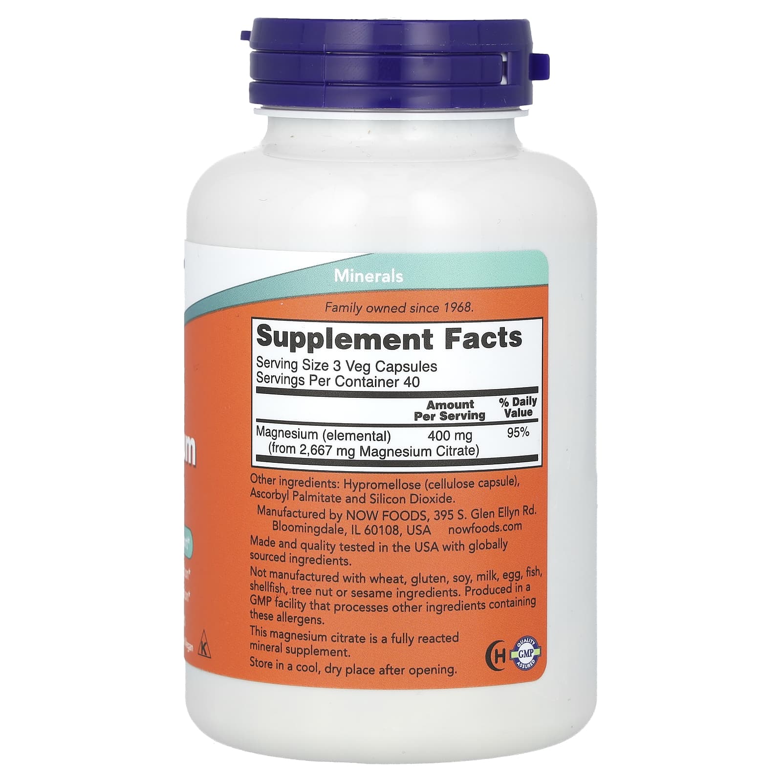NOW Foods Citrato de Magnésio 120 Cápsulas Vegetais (133 mg por Cápsula) - Imagem 2