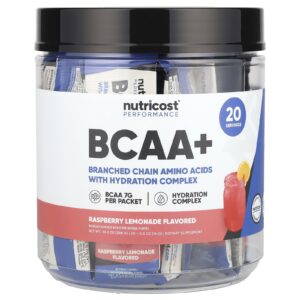 Nutricost Performance BCAA+ Limonada com Framboesa 20 Embalagens 14 g (05 oz) Cada