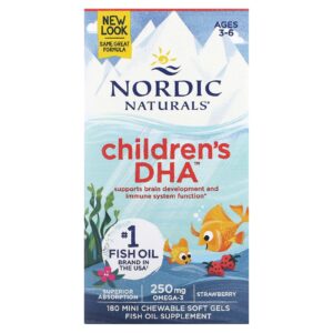 Nordic Naturals Childrens DHA Morango 250 mg 3 a 6 Anos 180 Minicápsulas Softgel