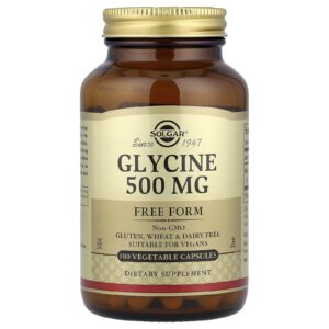 Solgar, Glicina, 500 mg, 100 Cápsulas Vegetais