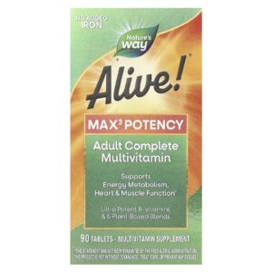 Natures Way Alive! Multivitamínico de Potência Max3 sem adição de ferro 90 comprimidos