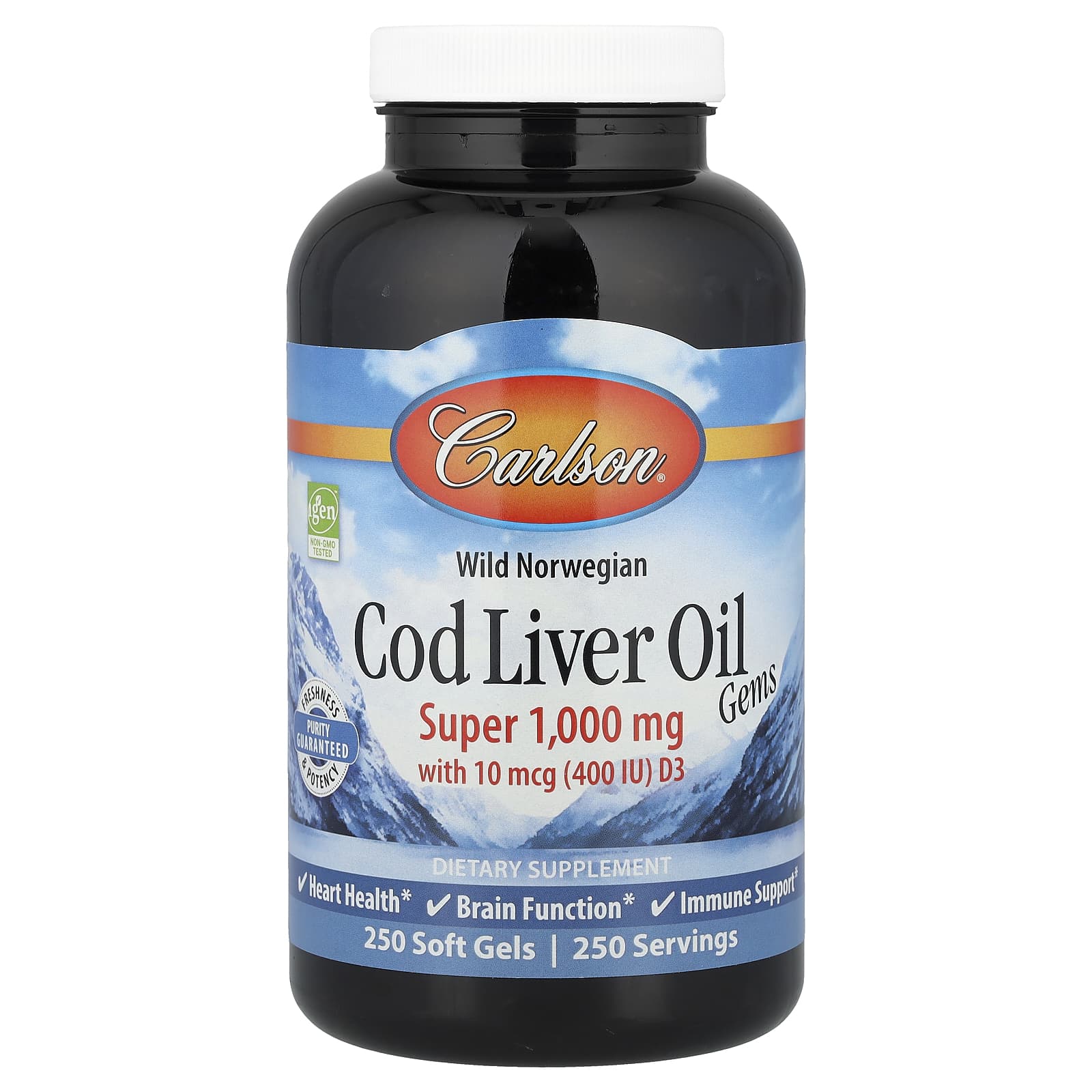 Carlson Wild Norwegian Cod Liver Oil Gems Super 1.000 mg 250 Cápsulas Softgel