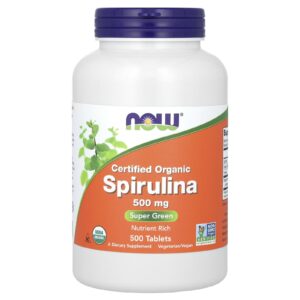 NOW Foods Espirulina Orgânica Certificada 500 Comprimidos (500 mg por Comprimido)