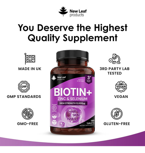 Biotina Vitaminas 12000mcg Com Coco Da Leaf Products - Imagem 4