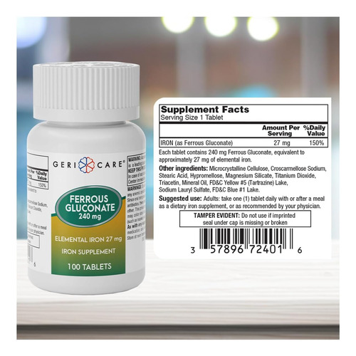 Gericare Ferrion 27mg Gluconato Ferroso 240mg Ferro E Suple - Imagem 10