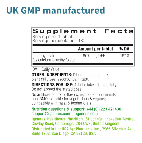 Suplemento Igennus Pure Folate 400mcg 180 Comprimidos - Imagem 6