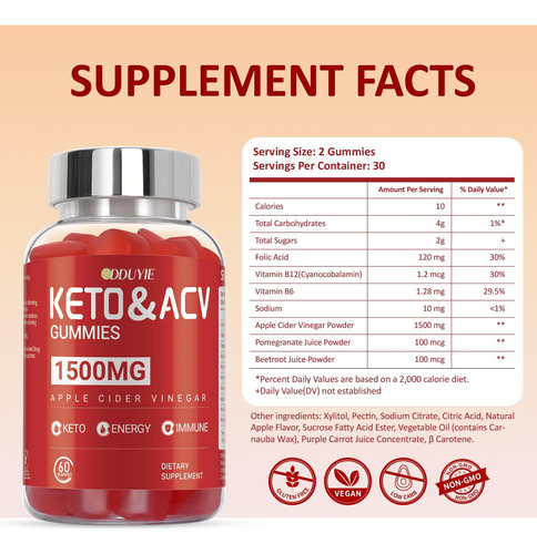 Dduyie (2 Pacotes) Keto Acv Gummies Extreme 1500mg Keto Gumm - Imagem 2