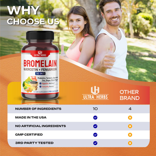 Suplemento Ultra Herbs Bromelaína Com Quercetina Zinco 15 - Imagem 2