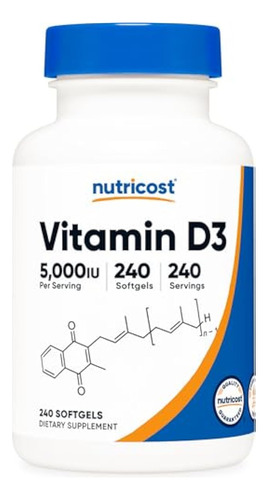 Vitamina D3 Nutricost 5.000 Ui 240 Cápsulas Gelatinosas - - Imagem 7